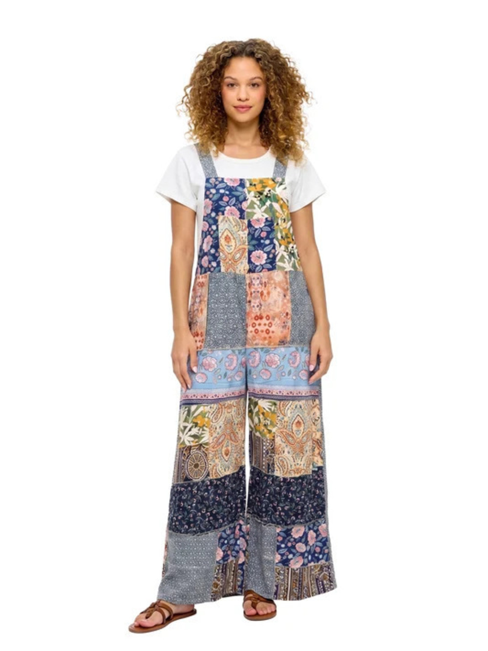 24506 | Yak & Yeti Floral Patchwork Multicolored Overalls | Sizes S/M-L/XL